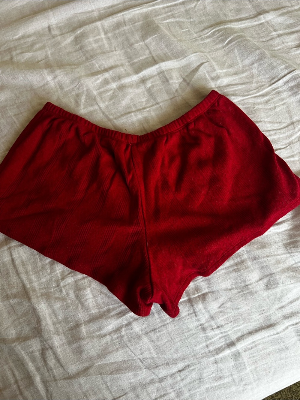 Red  Pointelle Ribbed Sleep Shorts - Picture 3 of 5